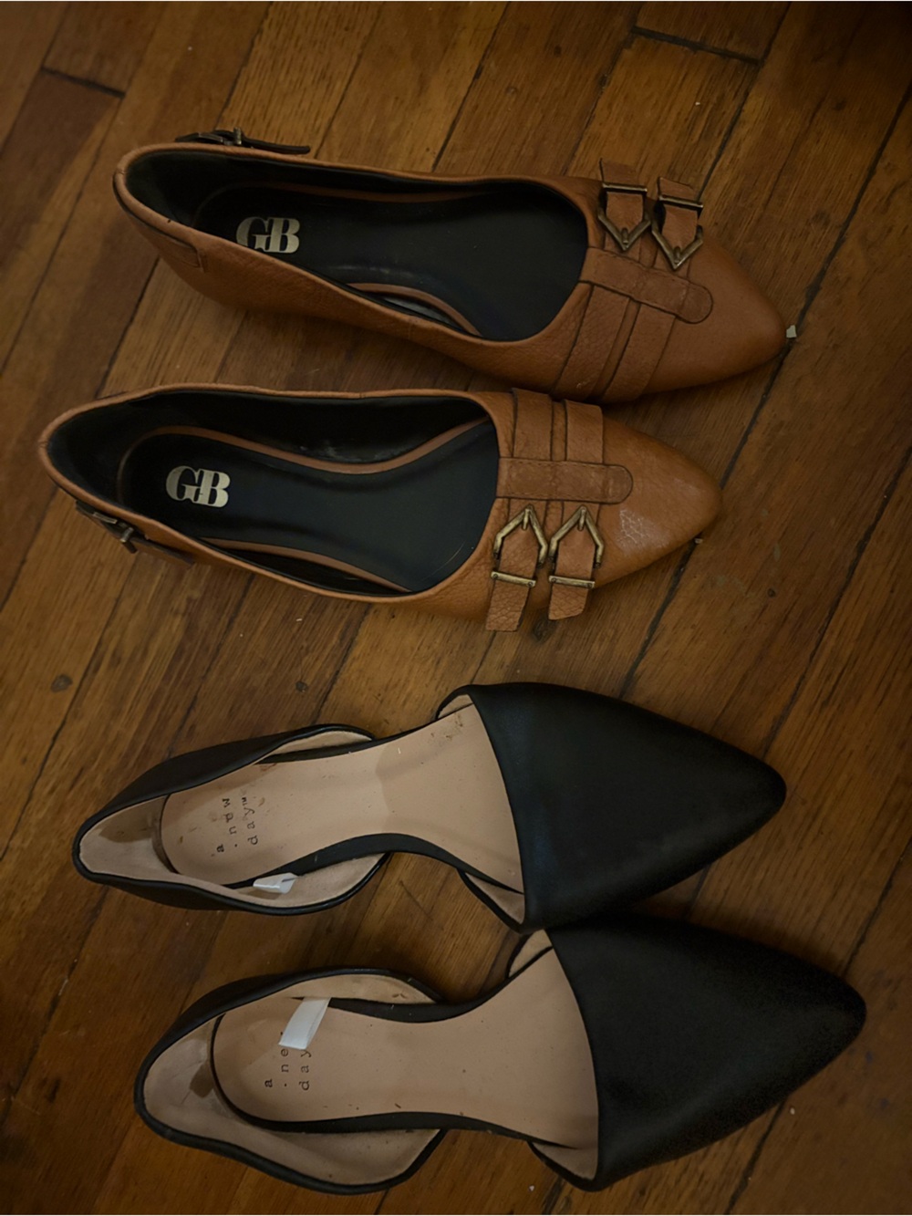Gianni Bini Brown Pointed Loafers with Buckle Detail & Black a new day flats